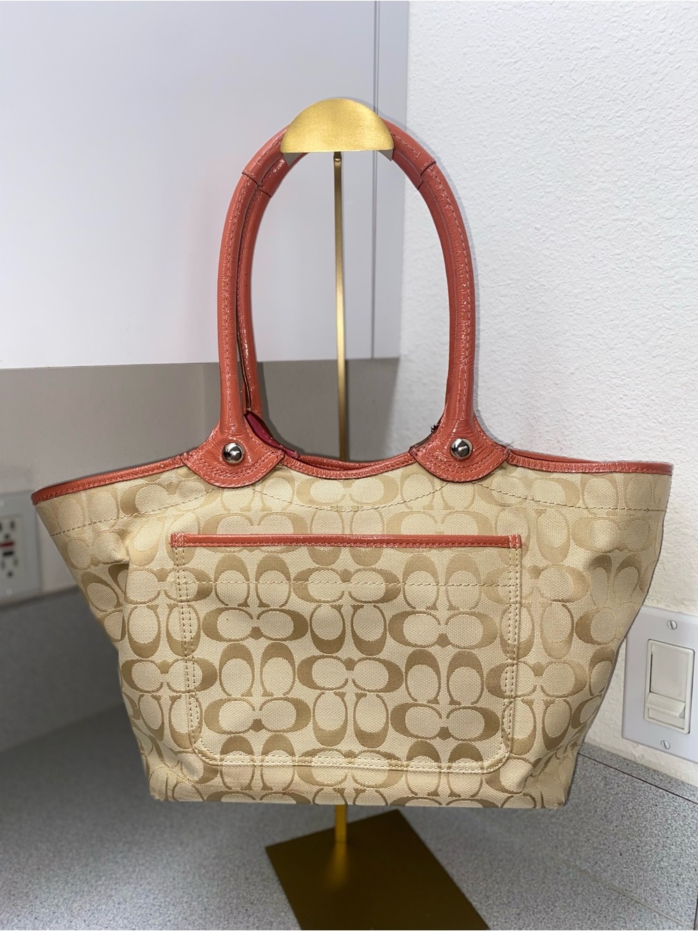 Coach Bleeker Signature Floral Tote Pink Trim Daisy Flower Applique 3 Piece Set - Picture 3 of 15